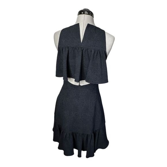 REBECCA TAYLOR Dress Sz 2 Textured Stretch Woven Ruffle Cut Out Back Black - Picture 5 of 16